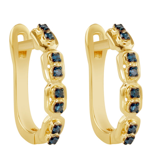 Pozlacené Stříbro 925/1000 - Náušnice s Modrým Diamantem - Karátové číslo: 0.16. přibližná hmotnost: 2.68 gramů