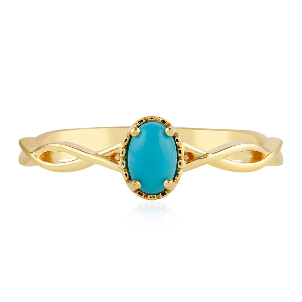 Pozlacené Stříbro 925/1000 - Prsten s Tyrkysem Sleeping Beauty - Karátové číslo: 0.55. přibližná hmotnost: 1.98 gramů