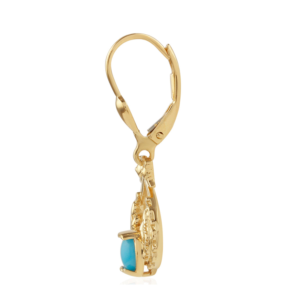 Pozlacené Stříbro 925/1000 - Náušnice s Tyrkysem Sleeping Beauty - Karátové číslo: 0.76. přibližná hmotnost: 3.43 gramů