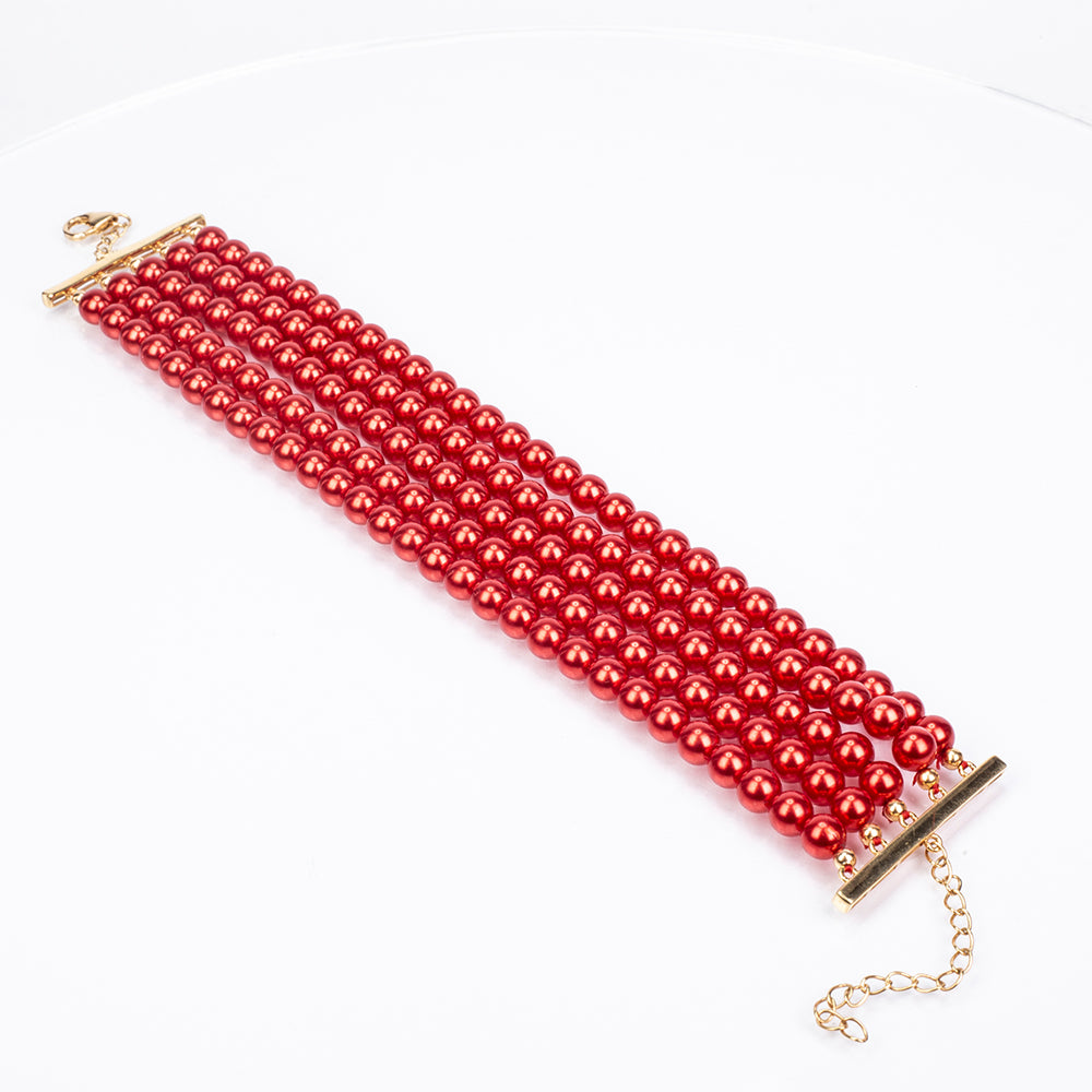 Pozlacené Stříbro 925/1000 - Náramek s Červená sladkovodní Perlou - Karátové číslo: 247. přibližná hmotnost: 52.81 gramů 4 