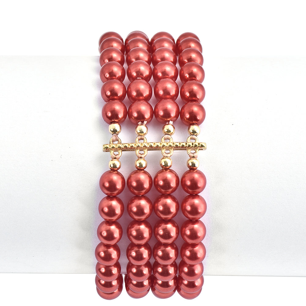 Pozlacené Stříbro 925/1000 - Náramek s Červená sladkovodní Perlou - Karátové číslo: 170. přibližná hmotnost: 34.2 gramů 1 