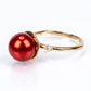 Pozlacené Stříbro 925/1000 - Prsten s Červená sladkovodní Perlou a Bílým Topazem - Karátové číslo: 7.46. přibližná hmotnost: 3.38 gramů