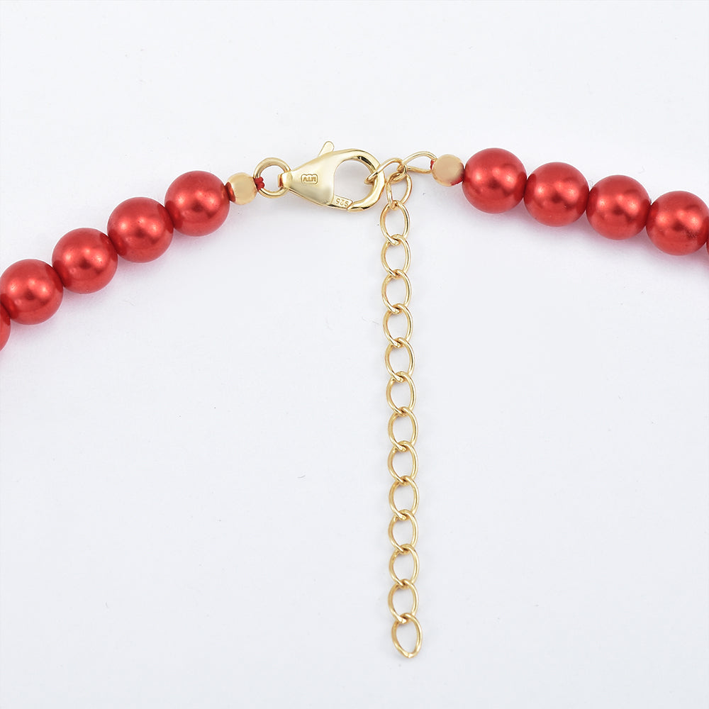 Pozlacené Stříbro 925/1000 - Náhrdelník s Červená sladkovodní Perlou - Karátové číslo: 108.22. přibližná hmotnost: 25.27 gramů