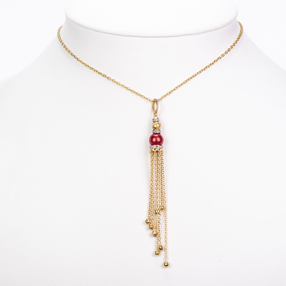 Pozlacené Stříbro 925/1000 - Přívěsek s Červená sladkovodní Perlou a Bílým Topazem - Karátové číslo: 4.21. přibližná hmotnost: 3.85 gramů