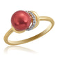 Pozlacené Stříbro 925/1000 - Prsten s Červená sladkovodní Perlou a Bílým Topazem - Karátové číslo: 3.91. přibližná hmotnost: 2.68 gramů