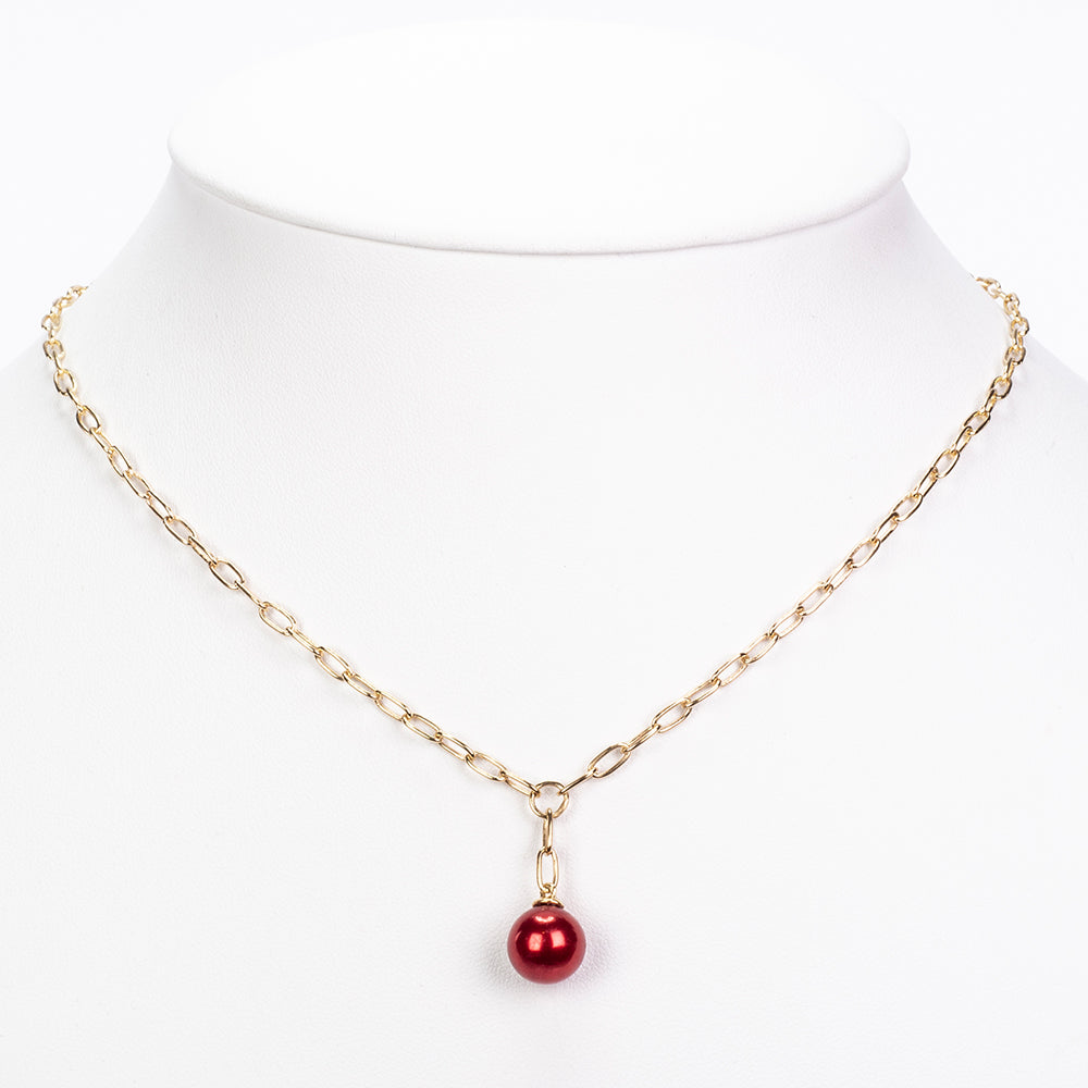 Pozlacený 925 / 1000 Sterlingové Stříbro Náhrdelník s Červená sladkovodní Perlou 2 