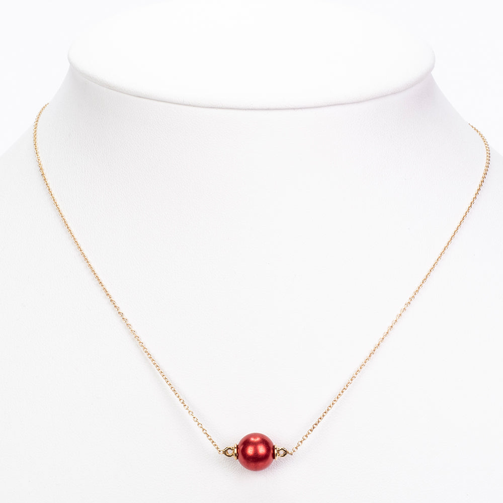 Pozlacené Stříbro 925/1000 - Náhrdelník s Červená sladkovodní Perlou - Karátové číslo: 7.49. přibližná hmotnost: 3.98 gramů 2 