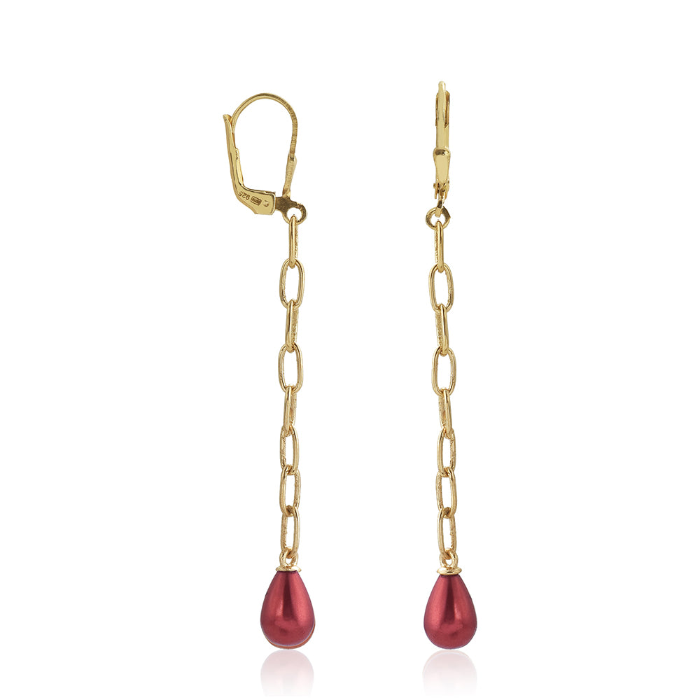 Pozlacené Stříbro 925/1000 - Náušnice s Červená sladkovodní Perlou - Karátové číslo: 5.24. přibližná hmotnost: 3.13 gramů 1 