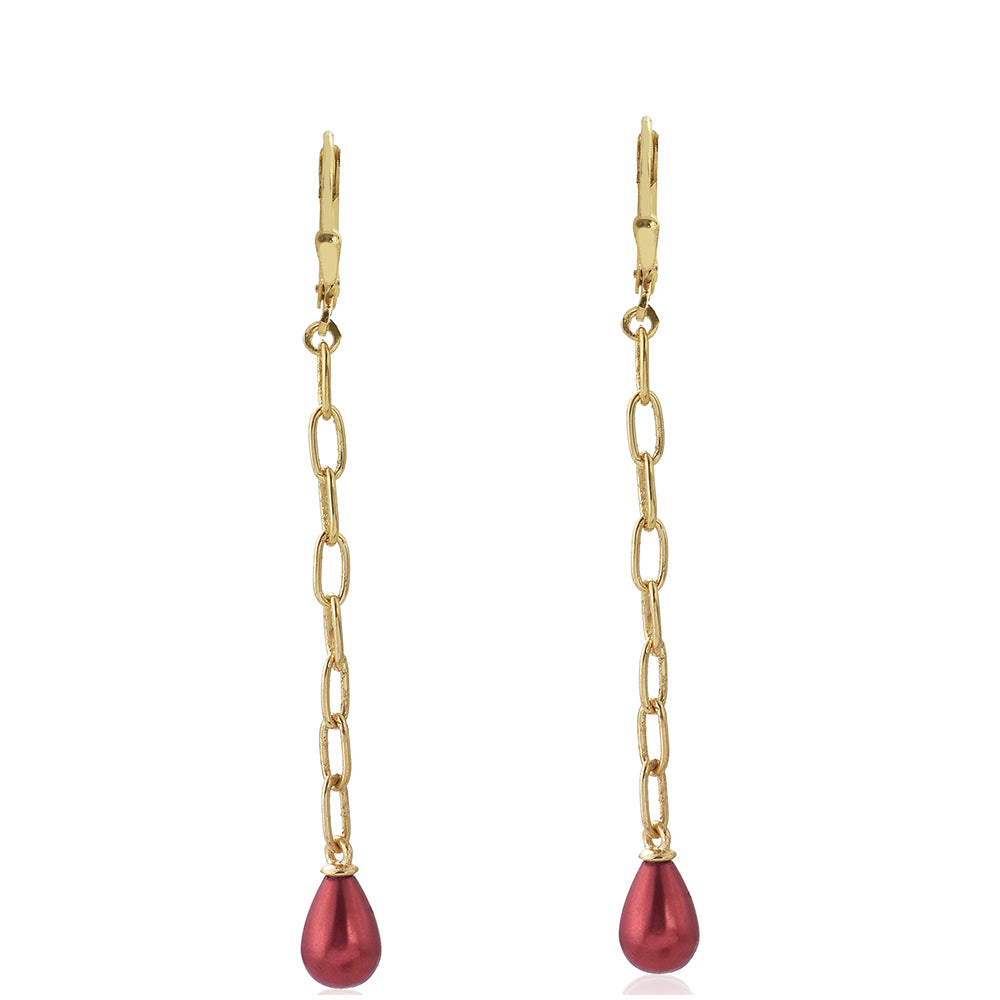 Pozlacené Stříbro 925/1000 - Náušnice s Červená sladkovodní Perlou - Karátové číslo: 5.24. přibližná hmotnost: 3.13 gramů