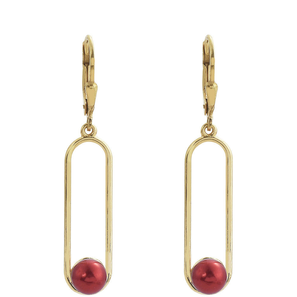 Pozlacené Stříbro 925/1000 - Náušnice s Červená sladkovodní Perlou - Karátové číslo: 3.4. přibližná hmotnost: 3.23 gramů 2 