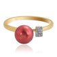 Pozlacené Stříbro 925/1000 - Prsten s Červená sladkovodní Perlou a Bílým Topazem - Karátové číslo: 3.96. přibližná hmotnost: 3 gramů