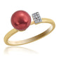 Pozlacené Stříbro 925/1000 - Prsten s Červená sladkovodní Perlou a Bílým Topazem - Karátové číslo: 3.96. přibližná hmotnost: 3 gramů