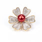 Pozlacené Stříbro 925/1000 - Brož s Červená sladkovodní Perlou a Bílým Topazem - Karátové číslo: 3.87. přibližná hmotnost: 4.66 gramů