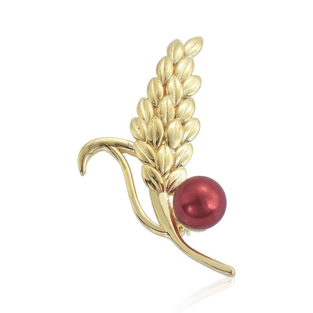 Pozlacené Stříbro 925/1000 - Brož s Červená sladkovodní Perlou - Karátové číslo: 3.86. přibližná hmotnost: 5.41 gramů