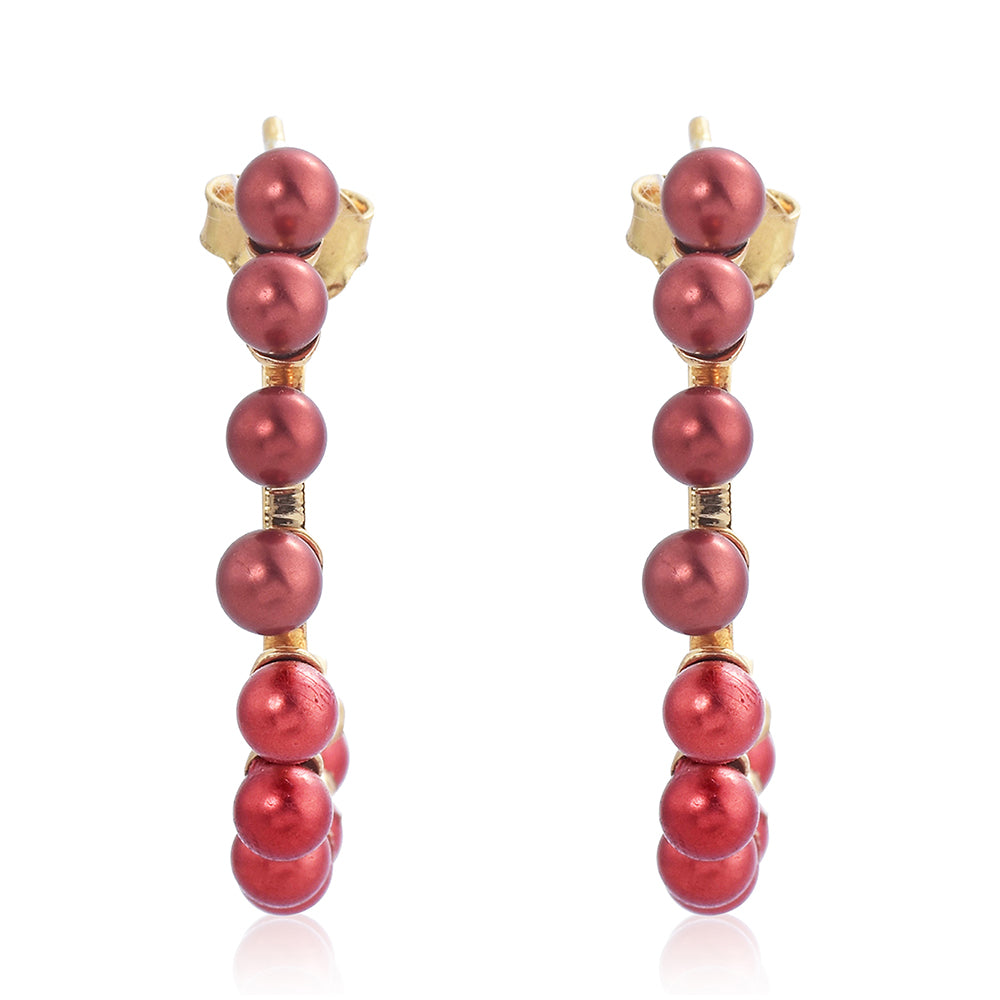 Pozlacené Stříbro 925/1000 - Náušnice s Červená sladkovodní Perlou - Karátové číslo: 11.4. přibližná hmotnost: 6.13 gramů 1 