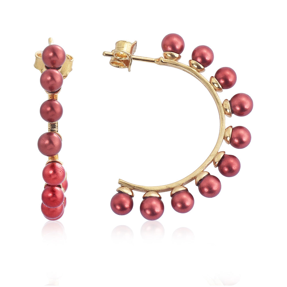 Pozlacené Stříbro 925/1000 - Náušnice s Červená sladkovodní Perlou - Karátové číslo: 11.4. přibližná hmotnost: 6.13 gramů