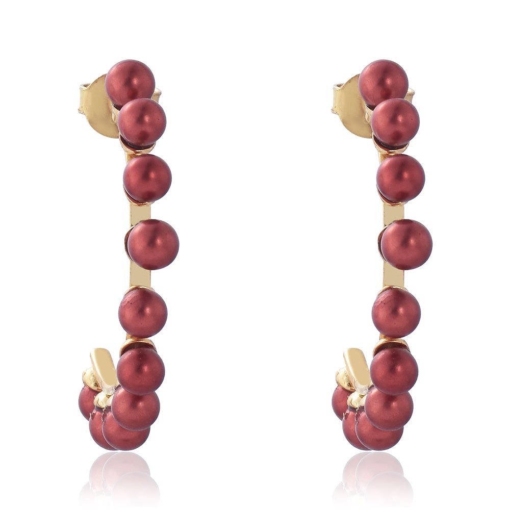 Pozlacené Stříbro 925/1000 - Náušnice s Červená sladkovodní Perlou - Karátové číslo: 11.4. přibližná hmotnost: 6.13 gramů 3 