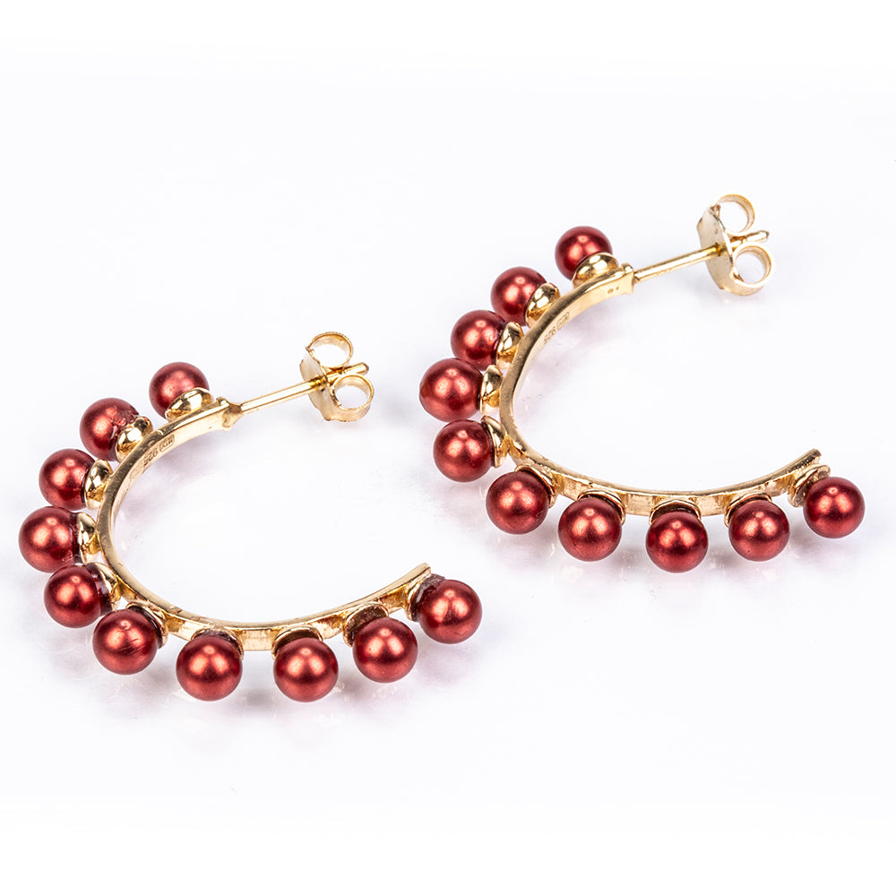 Pozlacené Stříbro 925/1000 - Náušnice s Červená sladkovodní Perlou - Karátové číslo: 11.4. přibližná hmotnost: 6.13 gramů