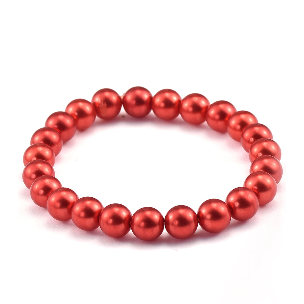 Pozlacená Stříbrná Sada s Červená sladkovodní Perlou ( Náhrdelník+Náušnice+Náramek ) 3 