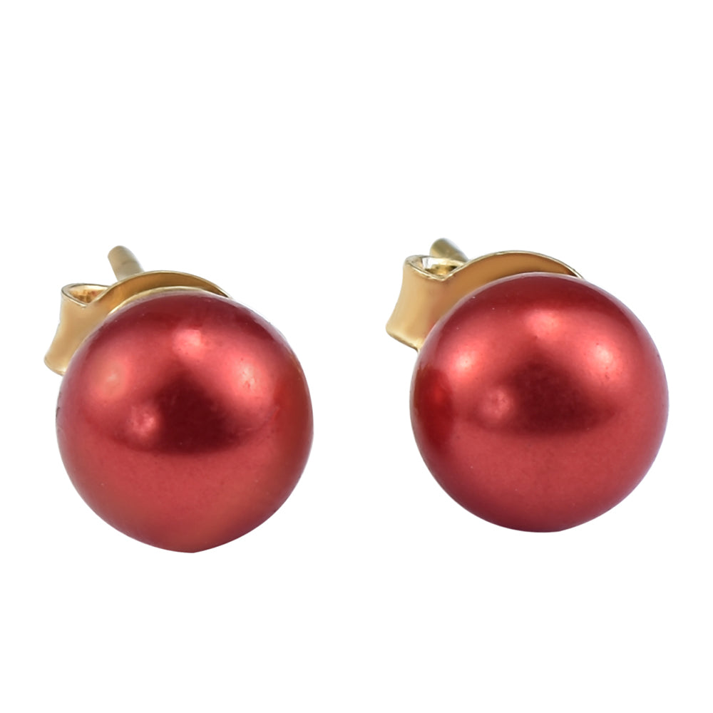 Pozlacená Stříbrná Sada s Červená sladkovodní Perlou ( Náhrdelník+Náušnice+Náramek ) 4 