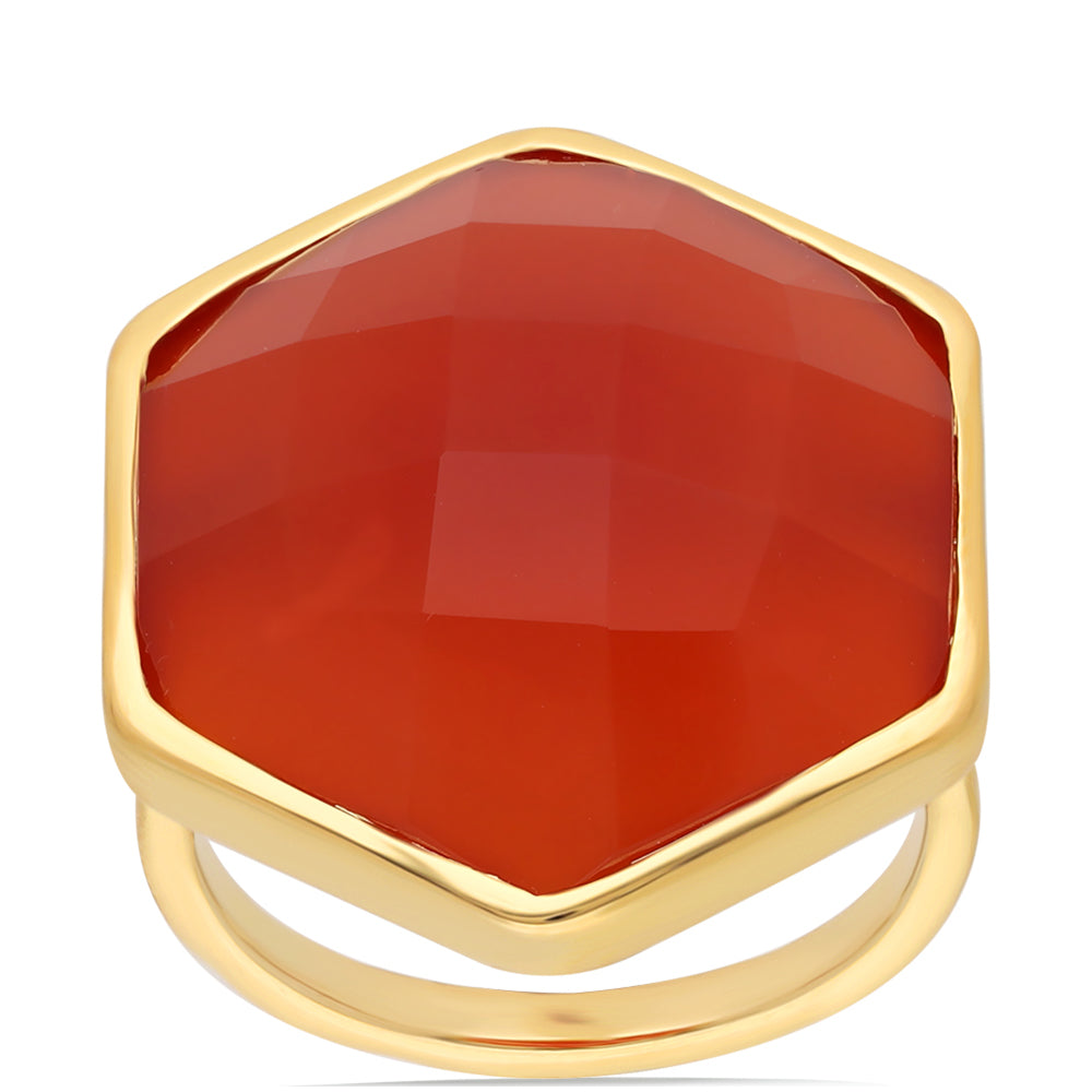 Pozlacené Stříbro 925/1000 - Prsten s Červeným Onyxem - Karátové číslo: 21.72. přibližná hmotnost: 8.99 gramů 1 