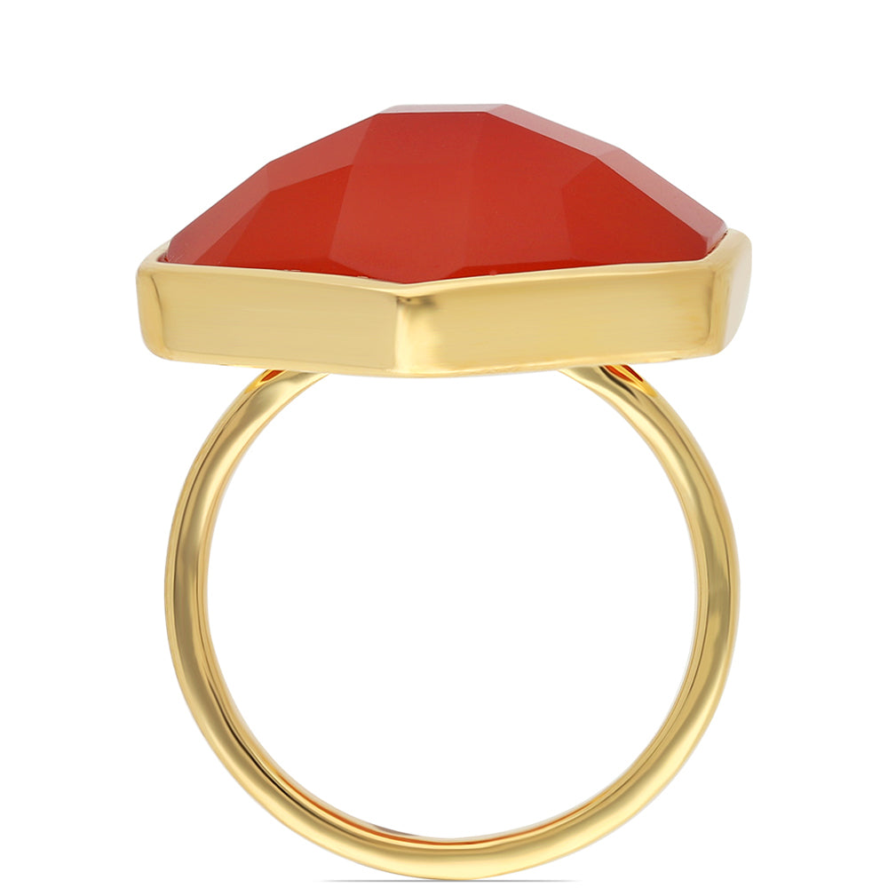 Pozlacené Stříbro 925/1000 - Prsten s Červeným Onyxem - Karátové číslo: 21.72. přibližná hmotnost: 8.99 gramů 3 