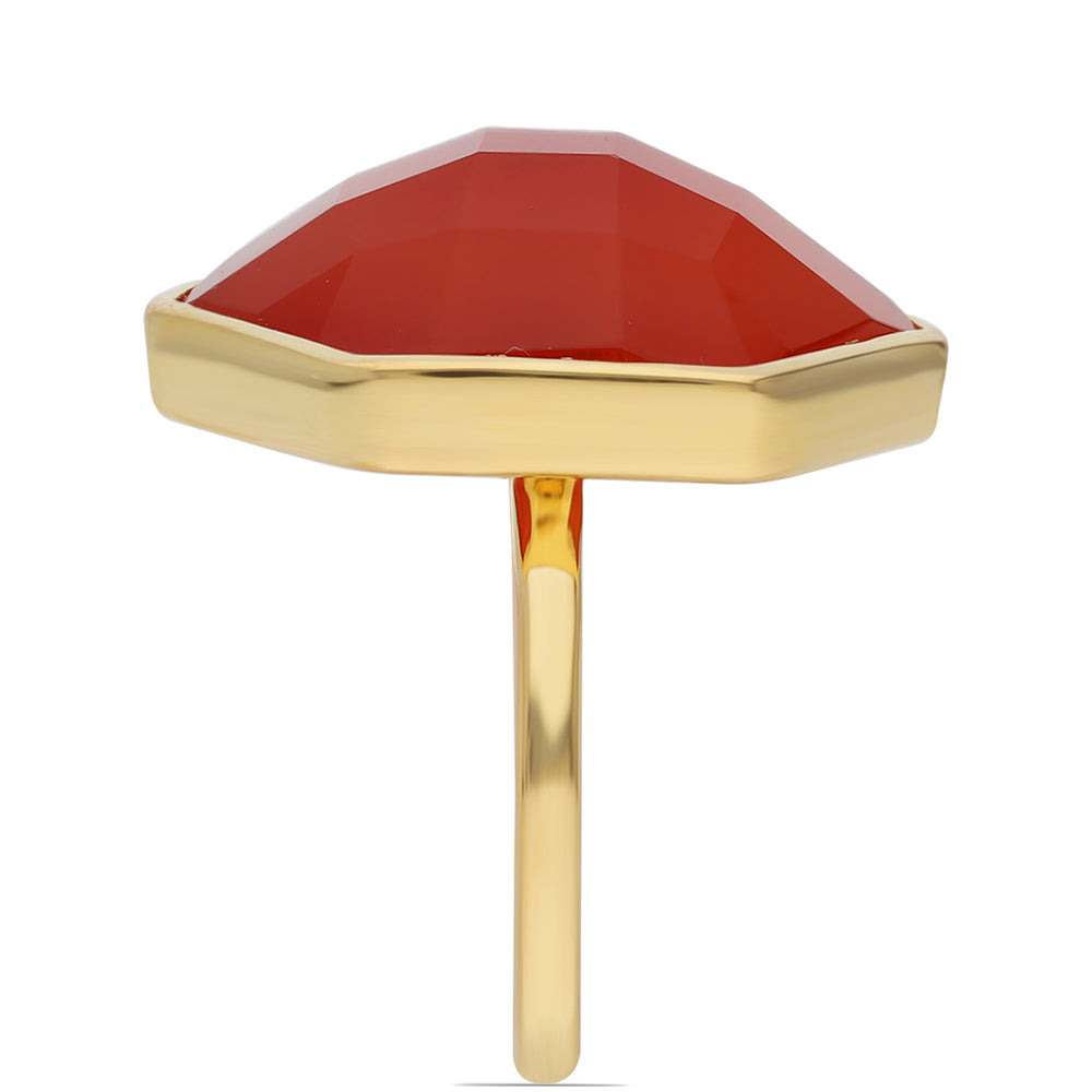 Pozlacené Stříbro 925/1000 - Prsten s Červeným Onyxem - Karátové číslo: 21.72. přibližná hmotnost: 8.99 gramů 4 