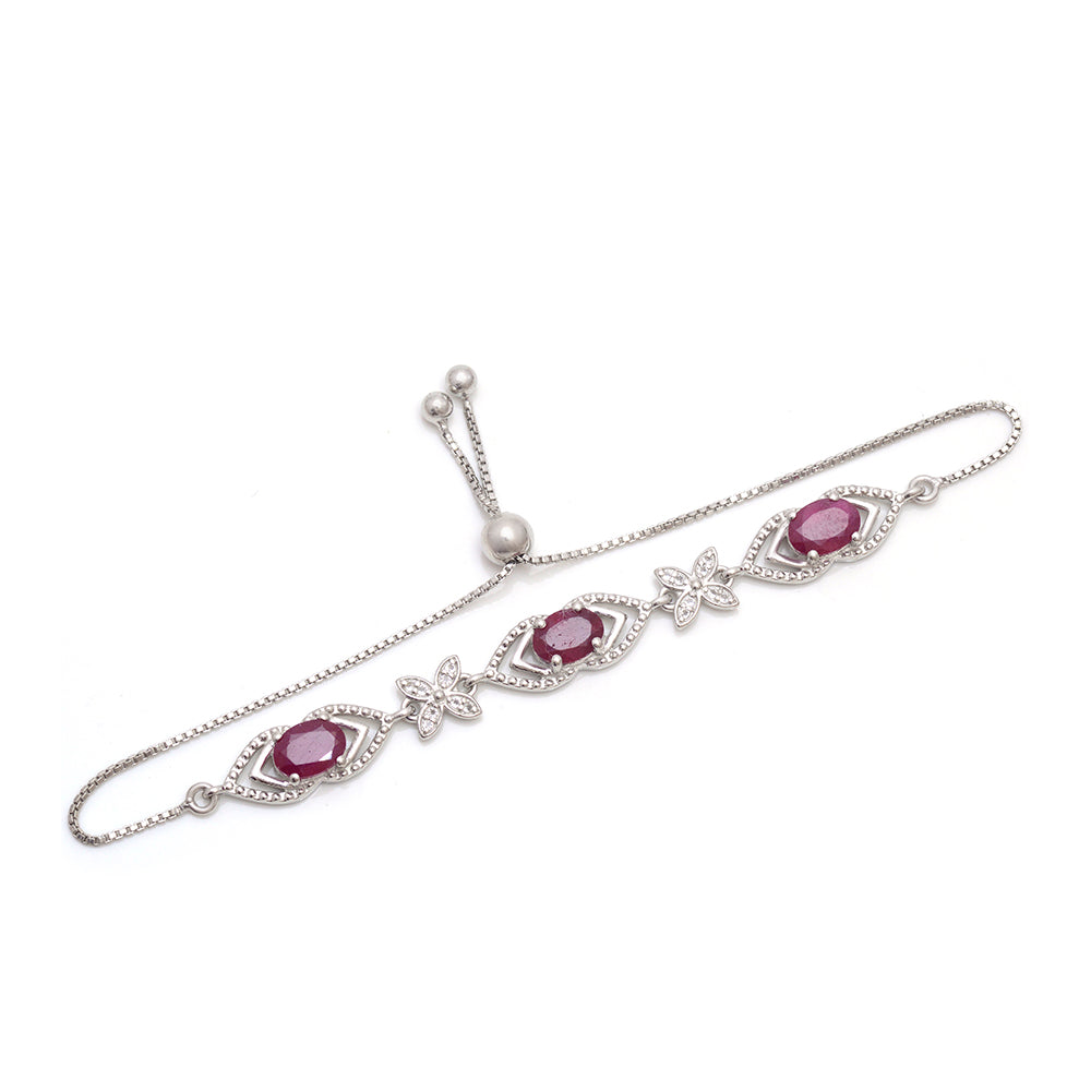 Stříbrný Náramek s Madagaskarským Rubínem a Bílým Topazem 2 
