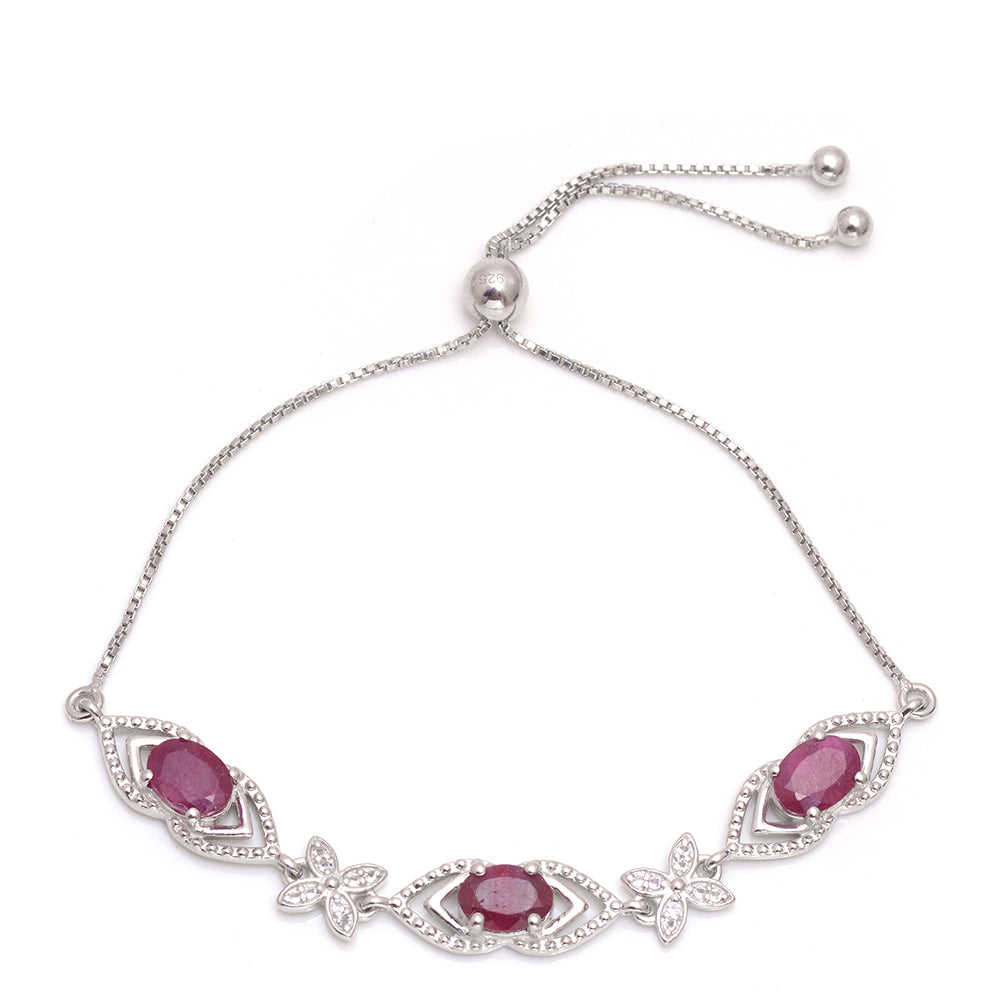 Stříbrný Náramek s Madagaskarským Rubínem a Bílým Topazem