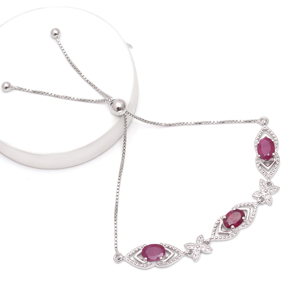 Stříbrný Náramek s Madagaskarským Rubínem a Bílým Topazem