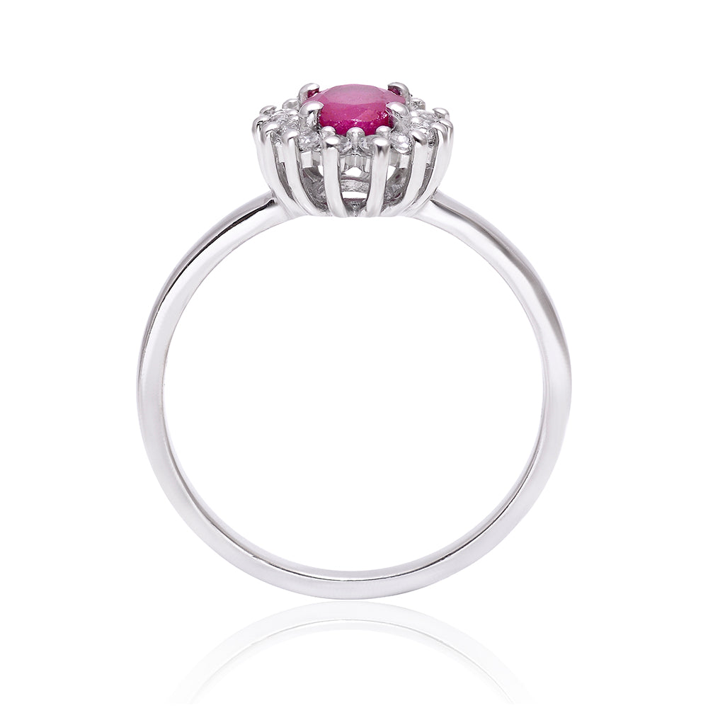 Stříbro 925/1000 - Prsten s Madagaskarským Rubínem a Bílým Topazem - Karátové číslo: 0.93. přibližná hmotnost: 2.74 gramů