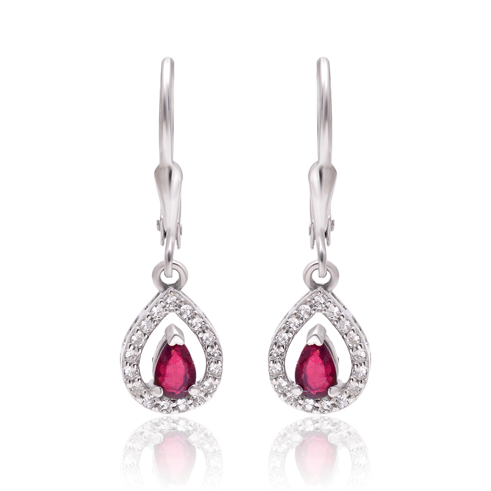Stříbrné Náušnice s Madagaskarským Rubínem a Bílým Topazem 4 