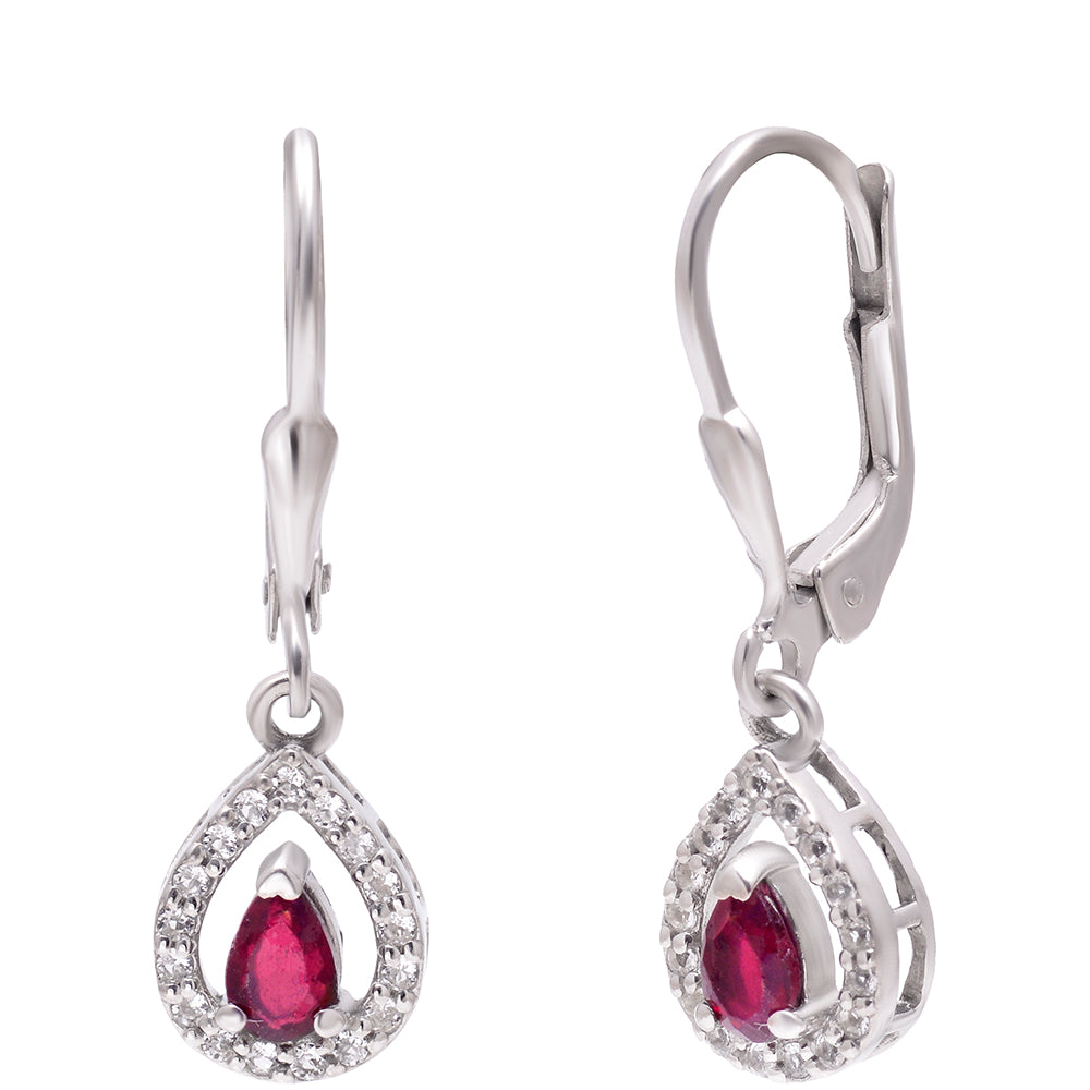 Stříbrné Náušnice s Madagaskarským Rubínem a Bílým Topazem