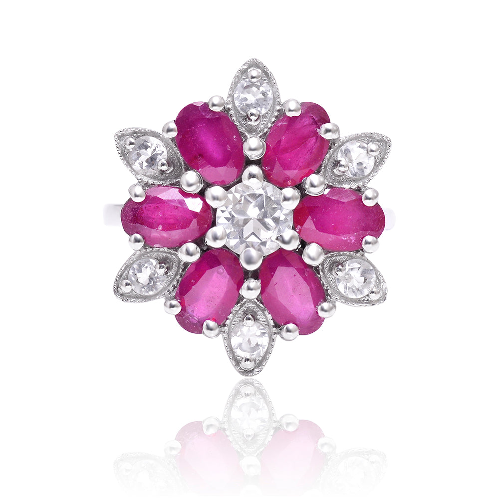 Stříbro 925/1000 - Prsten s Madagaskarským Rubínem a Bílým Topazem - Karátové číslo: 4.19. přibližná hmotnost: 4.57 gramů 1 