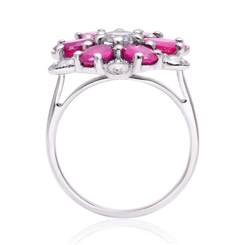 Stříbro 925/1000 - Prsten s Madagaskarským Rubínem a Bílým Topazem - Karátové číslo: 4.19. přibližná hmotnost: 4.57 gramů 4 
