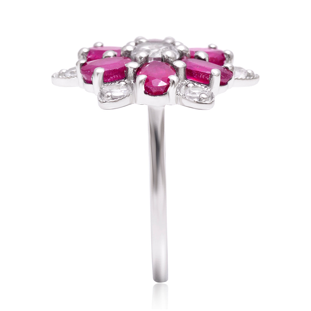 Stříbro 925/1000 - Prsten s Madagaskarským Rubínem a Bílým Topazem - Karátové číslo: 4.19. přibližná hmotnost: 4.57 gramů 3 