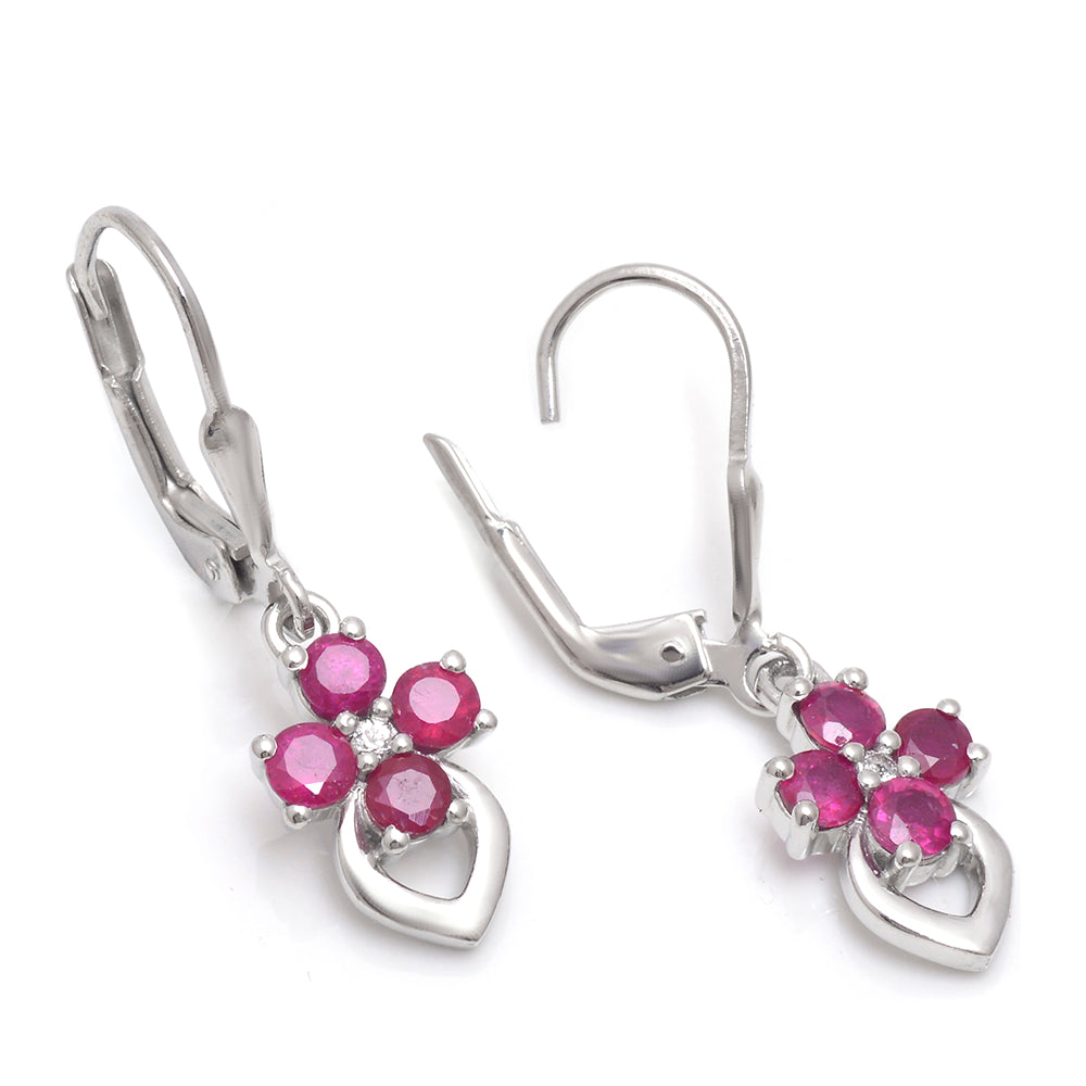 Stříbrné Náušnice s Madagaskarským Rubínem a Bílým Topazem 3 