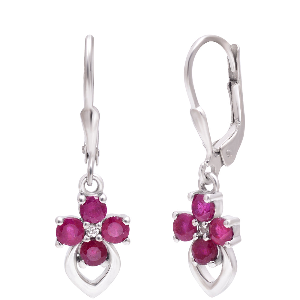 Stříbrné Náušnice s Madagaskarským Rubínem a Bílým Topazem