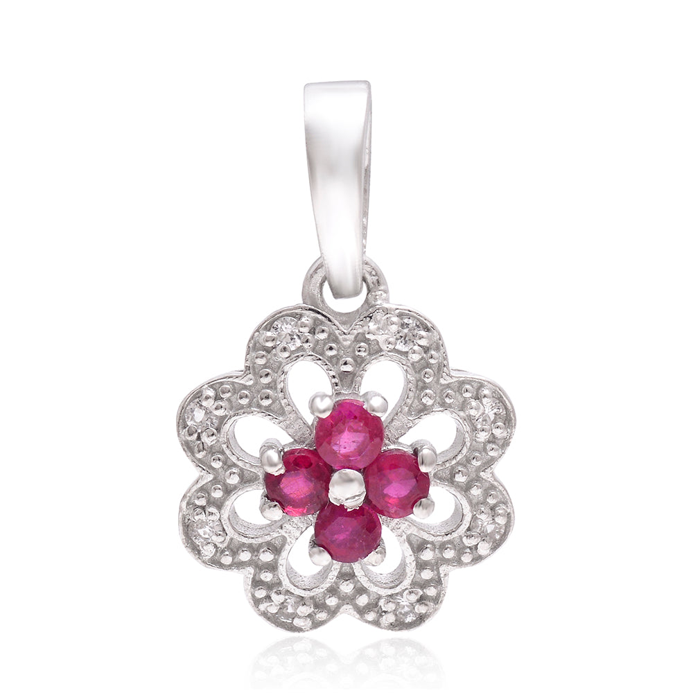 Stříbro 925/1000 - Přívěsek s Madagaskarským Rubínem a Bílým Topazem - Karátové číslo: 0.44. přibližná hmotnost: 1.77 gramů