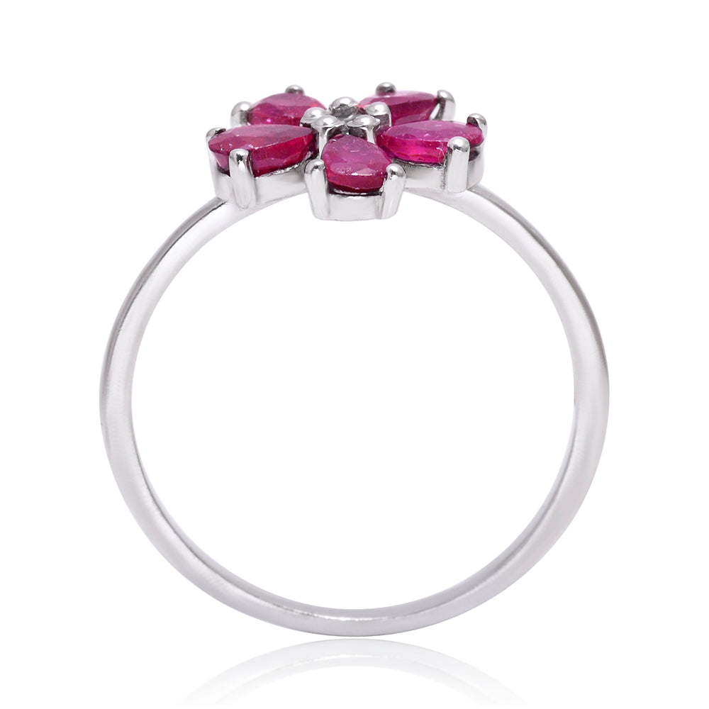 Stříbro 925/1000 - Prsten s Madagaskarským Rubínem a Bílým Topazem - Karátové číslo: 1.46. přibližná hmotnost: 2.28 gramů 2 