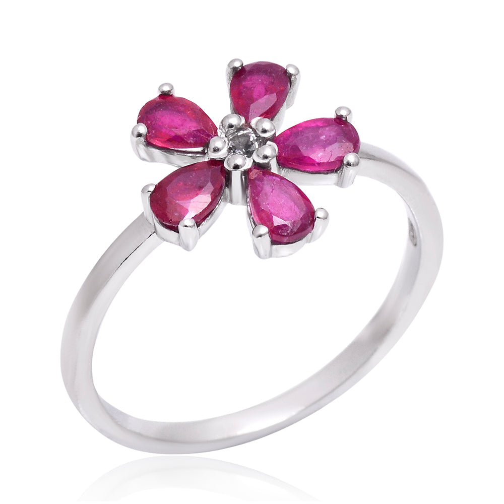 Stříbro 925/1000 - Prsten s Madagaskarským Rubínem a Bílým Topazem - Karátové číslo: 1.46. přibližná hmotnost: 2.28 gramů 3 