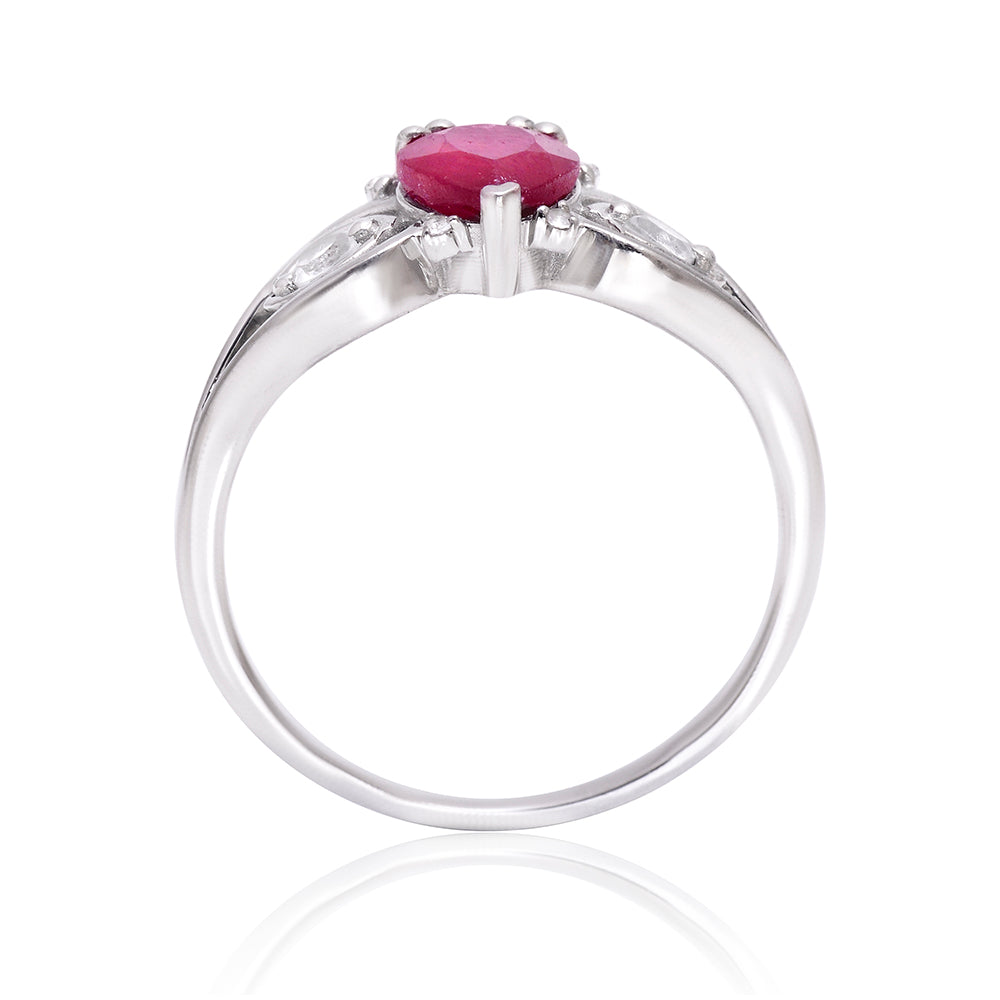 Stříbro 925/1000 - Prsten s Madagaskarským Rubínem a Bílým Topazem - Karátové číslo: 1.33. přibližná hmotnost: 3.27 gramů 3 