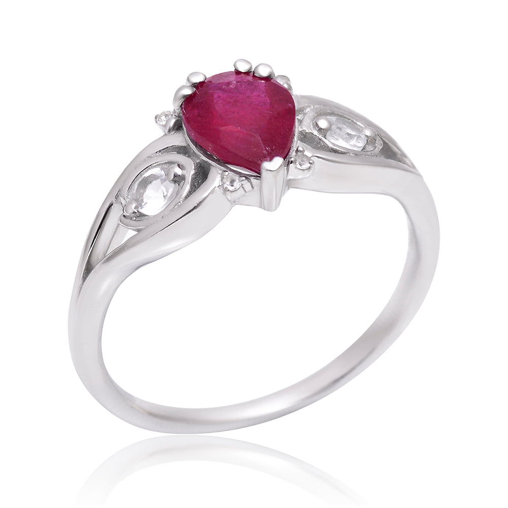 Stříbro 925/1000 - Prsten s Madagaskarským Rubínem a Bílým Topazem - Karátové číslo: 1.33. přibližná hmotnost: 3.27 gramů 4 