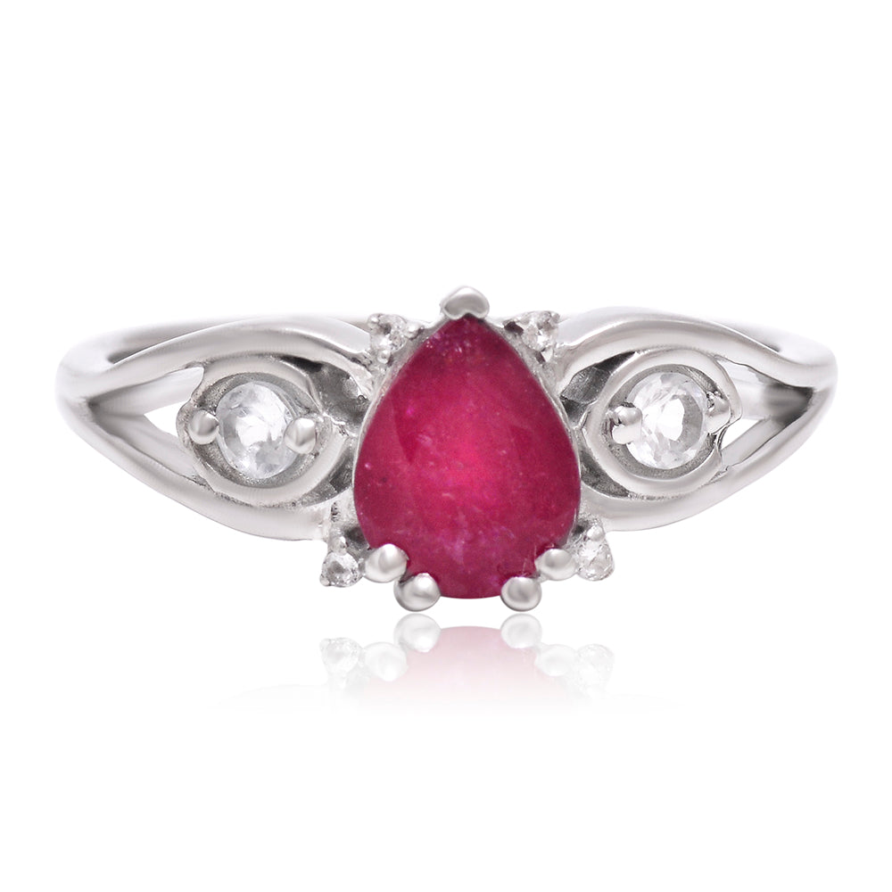 Stříbro 925/1000 - Prsten s Madagaskarským Rubínem a Bílým Topazem - Karátové číslo: 1.33. přibližná hmotnost: 3.27 gramů 1 