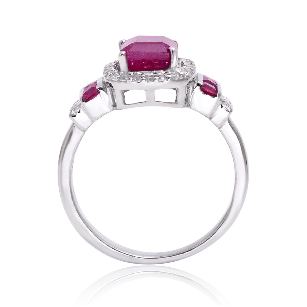 Stříbro 925/1000 - Prsten s Madagaskarským Rubínem a Bílým Topazem - Karátové číslo: 2.68. přibližná hmotnost: 3.71 gramů 2 