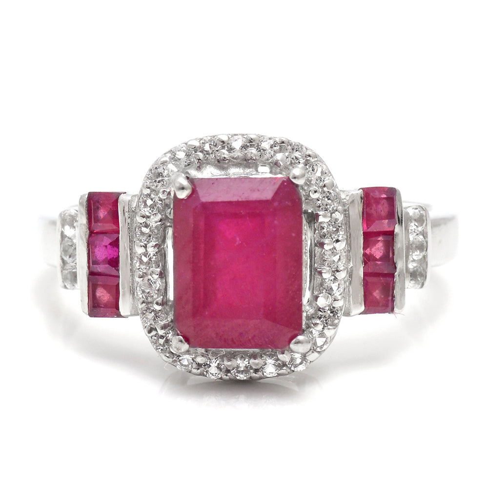 Stříbro 925/1000 - Prsten s Madagaskarským Rubínem a Bílým Topazem - Karátové číslo: 2.68. přibližná hmotnost: 3.71 gramů 1 