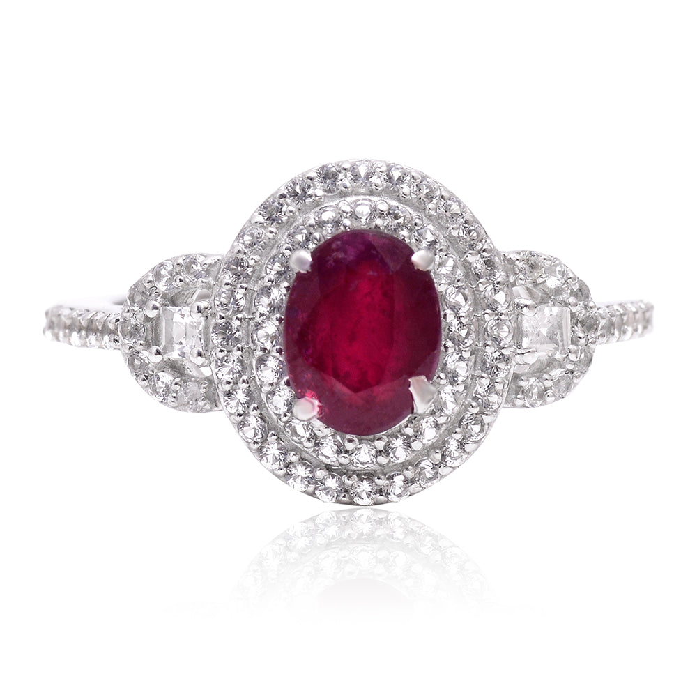 Stříbro 925/1000 - Prsten s Madagaskarským Rubínem a Bílým Topazem - Karátové číslo: 2.52. přibližná hmotnost: 3.95 gramů 1 