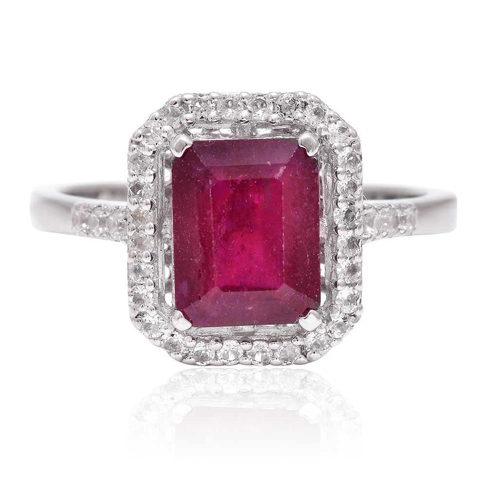 Stříbro 925/1000 - Prsten s Madagaskarským Rubínem a Bílým Topazem - Karátové číslo: 3.75. přibližná hmotnost: 3.63 gramů 1 