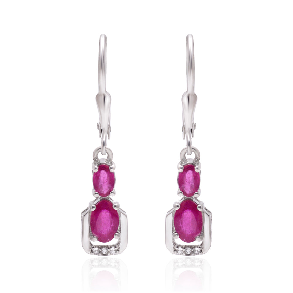 Stříbrné Náušnice s Madagaskarským Rubínem a Bílým Topazem