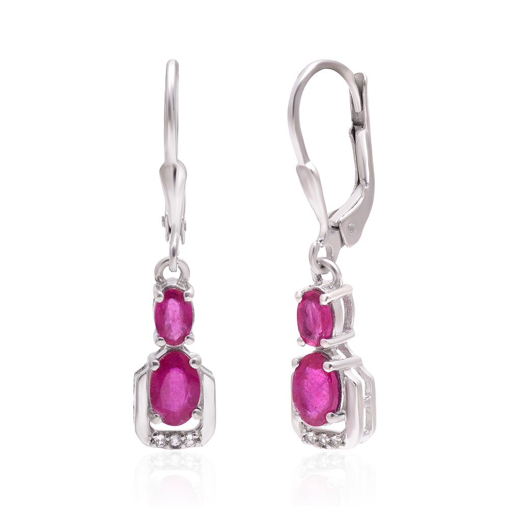 Stříbrné Náušnice s Madagaskarským Rubínem a Bílým Topazem 1 